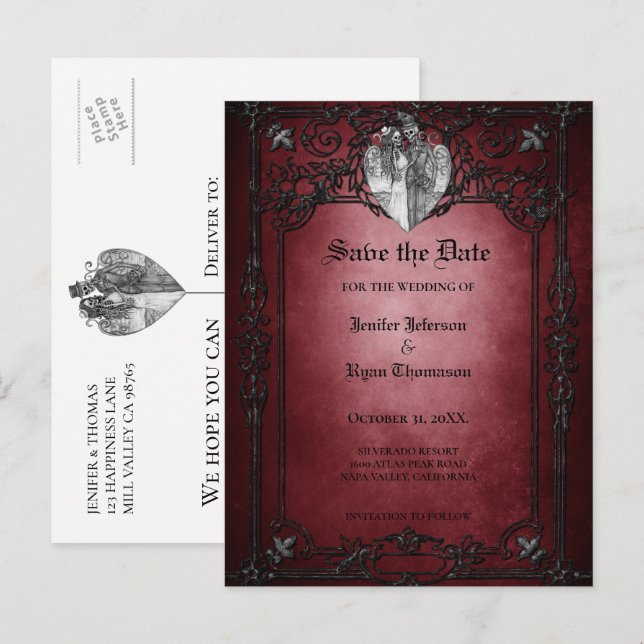 Faire-part Carte postale de mariage gothique Halloween pour a (Devant / Derrière)