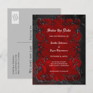 Faire-part Carte postale de mariage gothique Halloween "save 