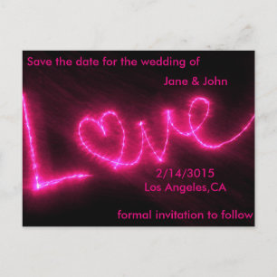 Faire-part carte postale de mariage néon rose save the date