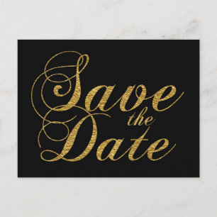 Faire-part Carte postale de mariage noire avec feuille d'or S