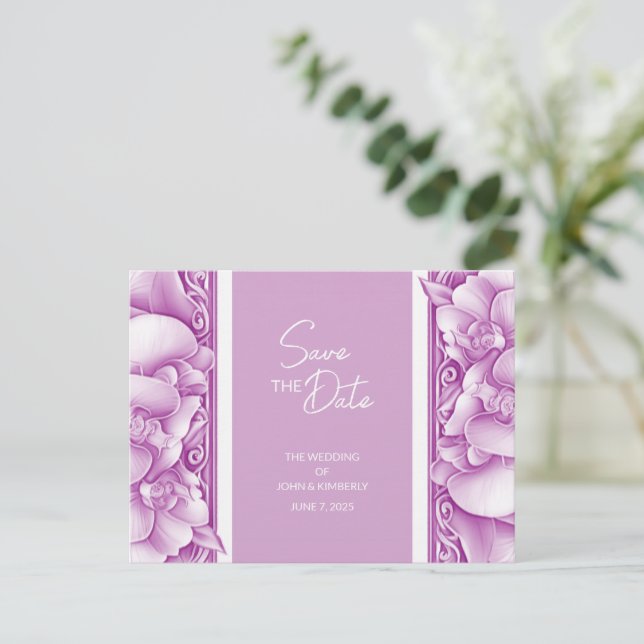 Faire-part Carte postale de mariage ornée aux orchidées (Debout devant)
