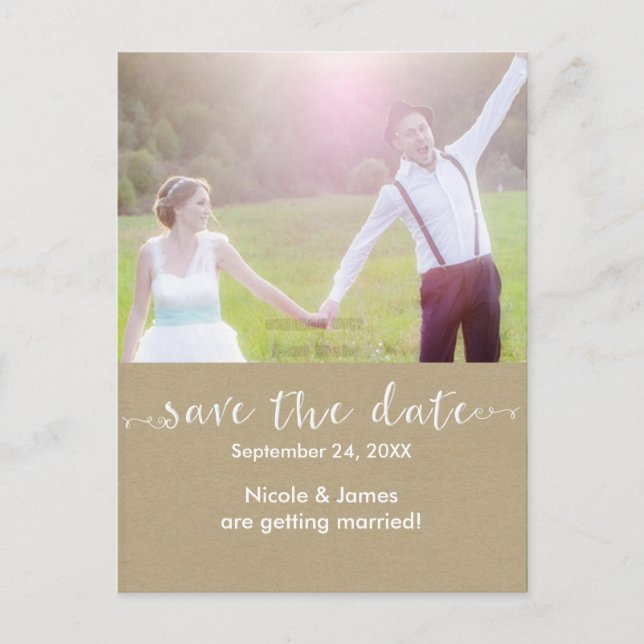 Faire-part Carte postale de mariage photo rustique blanche SA (Devant)