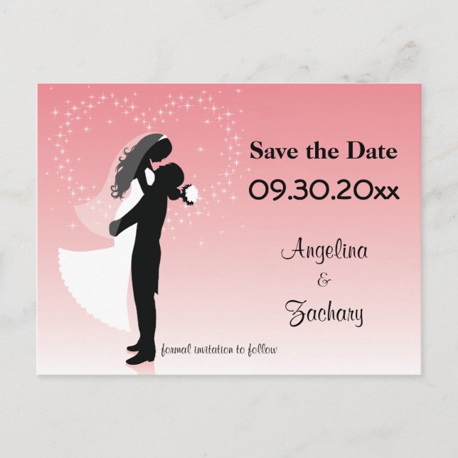 Faire-part Carte postale de mariage "Pink Ombre Save The Date (Devant)