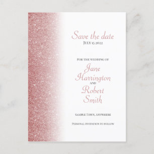 Faire-part Carte postale de mariage Rose Gold Glitter Save Th