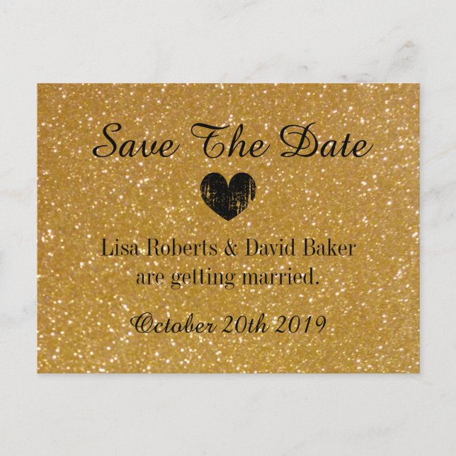Faire-part Carte postale de mariage 'Save the date' à paillet (Devant)