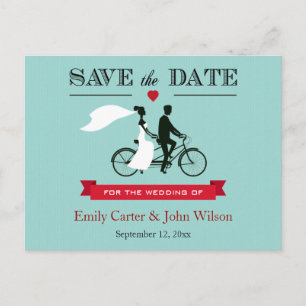 Faire-part Carte postale de mariage Tandem Bicyclette Enregis