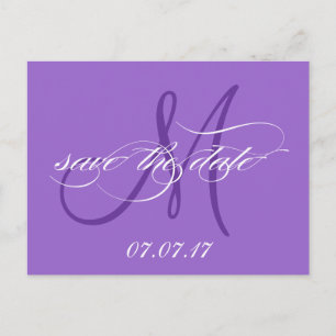 Faire-part Carte postale de monogramme de sauvegarde violette