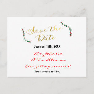 Faire-part Carte postale de Noël en or pour sauvegarde de dat