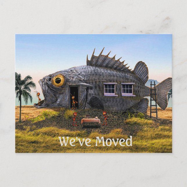 Faire-part Carte postale de nouvelle adresse avec poisson et  (Devant)