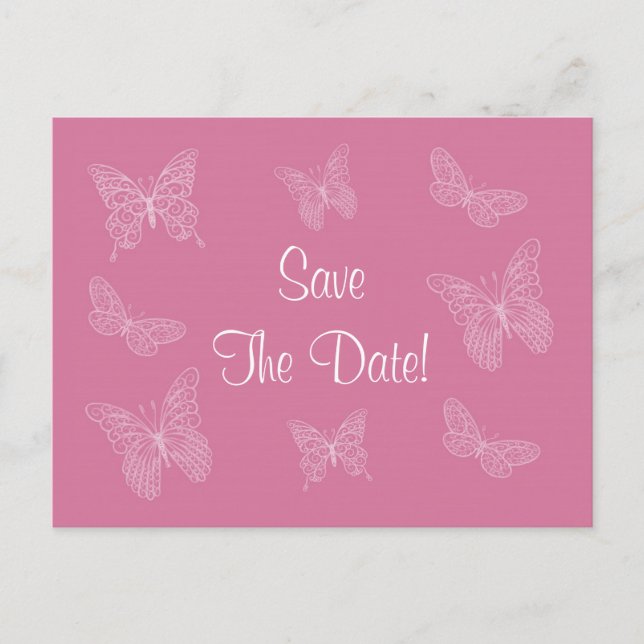 Faire-part Carte postale de papillon filigrané en rose pour a (Devant)