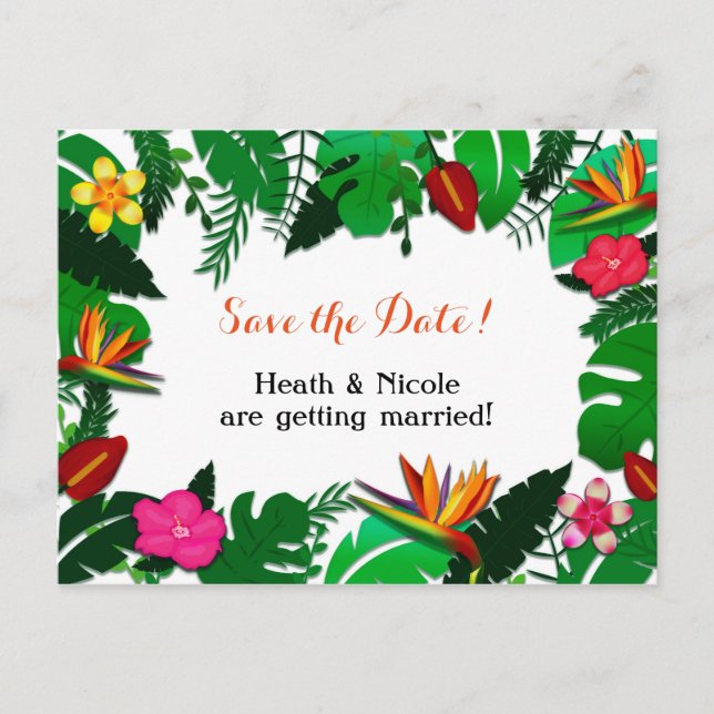 Faire-part Carte postale de pré-annonce de Jardin Tropical (Devant)