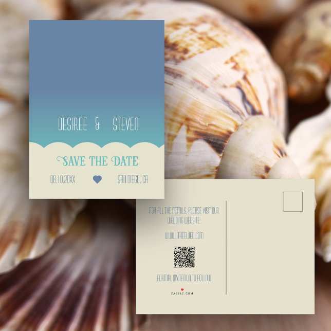 Faire-part Carte postale de pré-annonce de mariage Ocean Beac (Ocean beach themed Save the Date postcard)