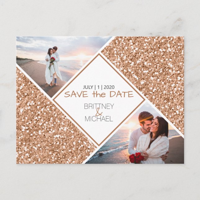 Faire-part Carte postale de préavis de mariage à paillettes d (Devant)