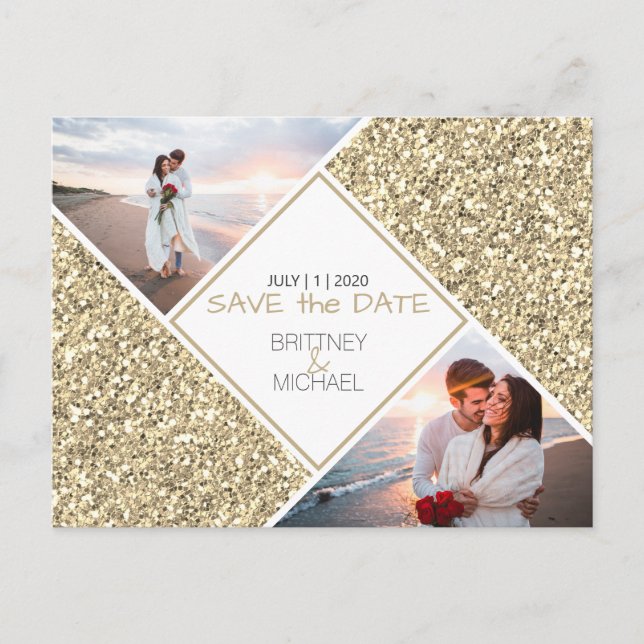 Faire-part Carte postale de préavis de mariage avec paillette (Devant)