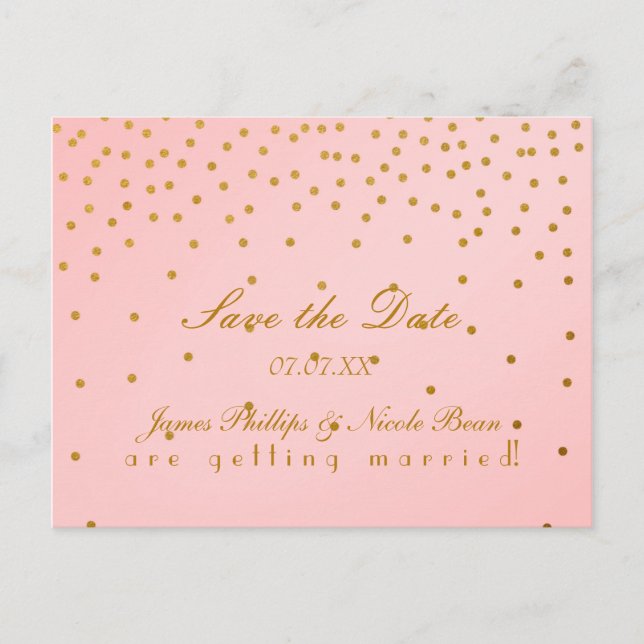 Faire-part Carte postale de préavis en rose blush et points d (Devant)