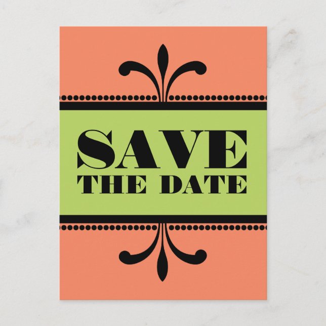 Faire-part Carte postale de rappel Orange/Vert de style Art d (Devant)