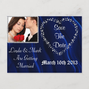 Faire-part Carte Postale de Sauvegarde de Date Bleue BLING
