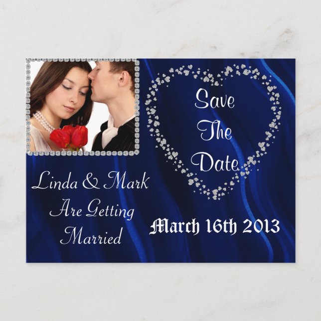 Faire-part Carte Postale de Sauvegarde de Date Bleue BLING (Devant)