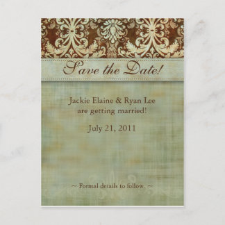 Faire-part Carte postale de sauvegarde de date Damask Brun Ve