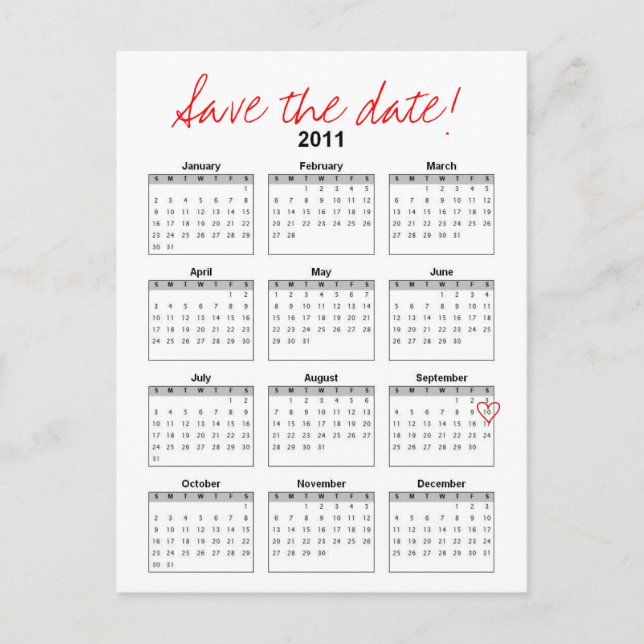 Faire-part Carte postale de sauvegarde de date de calendrier (Devant)