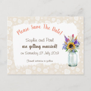 Faire-part Carte postale de sauvegarde de date de fleurs sauv