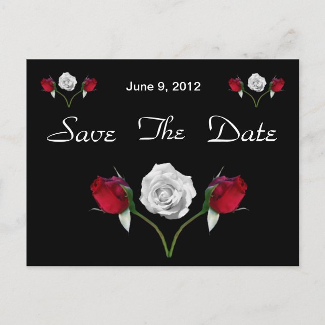 Faire-part Carte postale de sauvegarde de date de roses rouge (Devant)