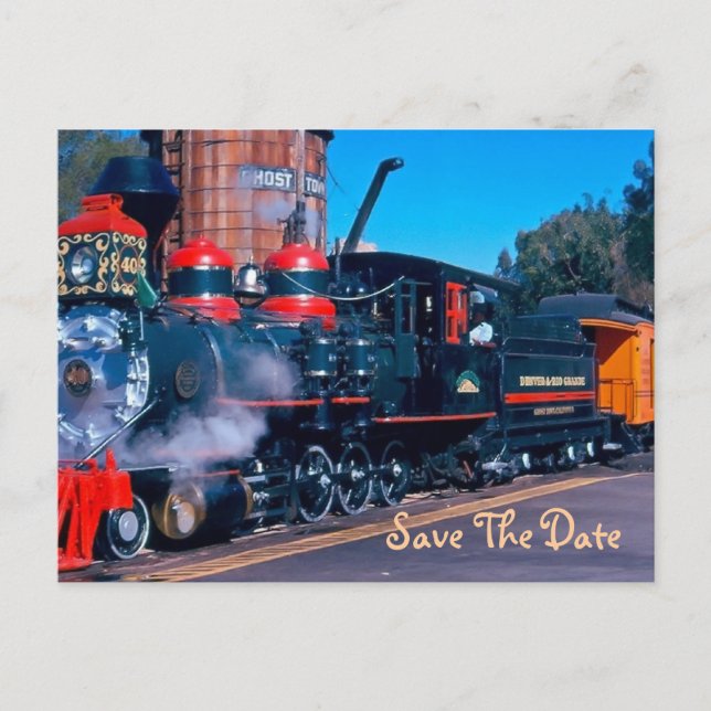 Faire-part Carte postale de sauvegarde de date de train rouge (Devant)