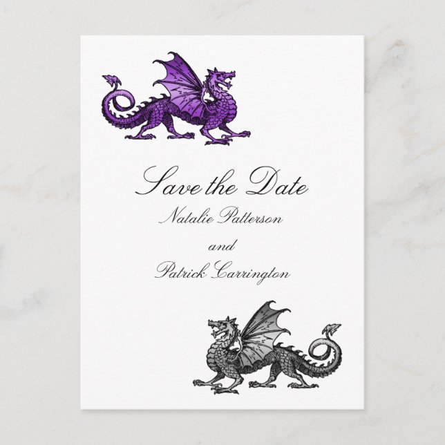 Faire-part Carte postale de sauvegarde de date du dragon arge (Devant)