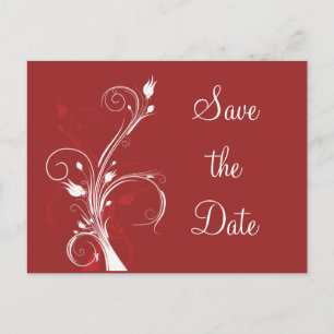 Faire-part Carte postale de sauvegarde de date florale rouge 