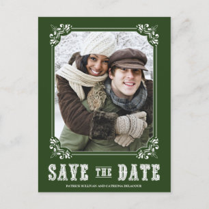 Faire-part Carte postale de sauvegarde de date ornée verte po