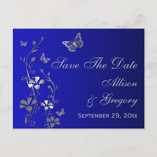 Faire-part Carte postale de sauvegarde de date papillons bleu (Devant)