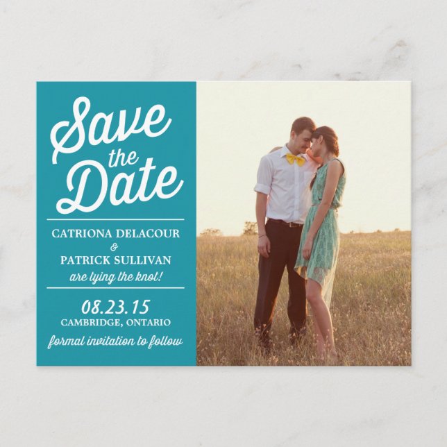 Faire-part Carte postale de sauvegarde de date rétro sarcelle (Devant)