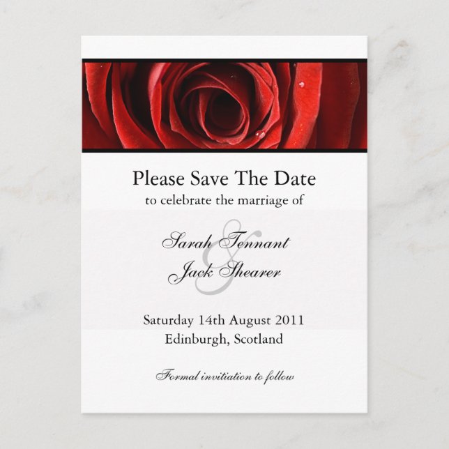 Faire-part Carte postale de sauvegarde de date Rose rouge (Devant)