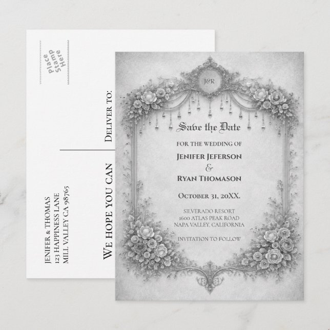Faire-part Carte postale de sauvegarde de mariage gothique (Devant / Derrière)