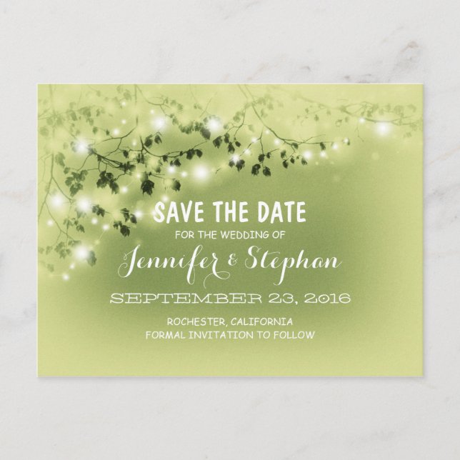 Faire-part carte postale de save the date avec guirlandes rom (Devant)