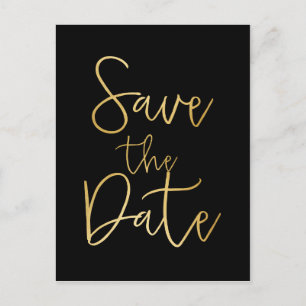 Faire-part Carte postale de type script 'Black & Gold SAVE TH
