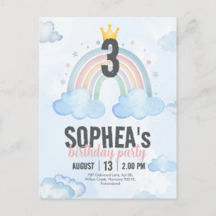 Faire-part Carte postale d'invitation d'anniversaire arc-en-c