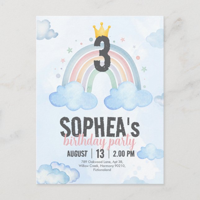 Faire-part Carte postale d'invitation d'anniversaire arc-en-c (Devant)