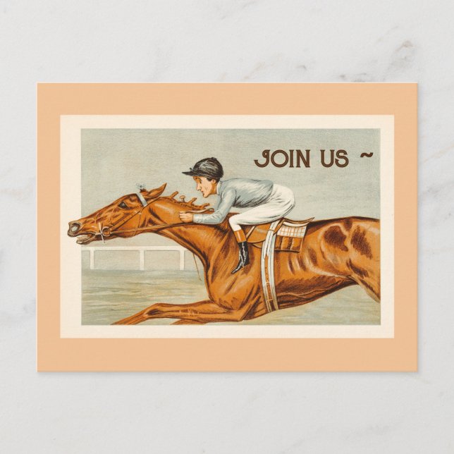 FAIRE-PART CARTE POSTALE D'INVITATION DE JOCKEY POUR COURSE H (Devant)