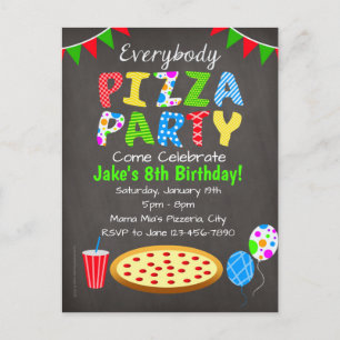 Faire-part Carte postale d'invitation de partie de pizza de