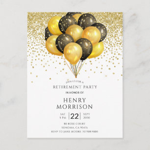 Faire-part Carte postale d'invitation de retraite noir blanc 