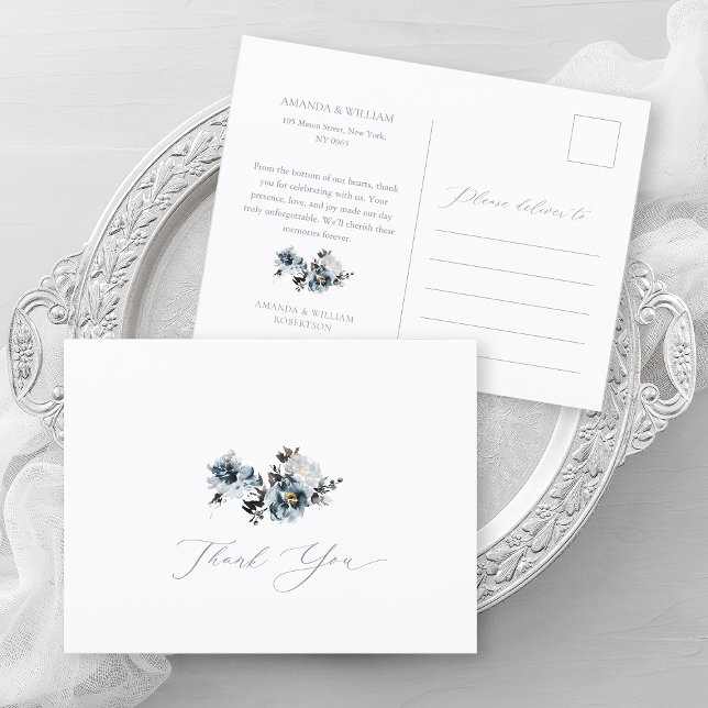 Faire-part Carte postale Dusty Blue Floral Mariage (Créateur téléchargé)