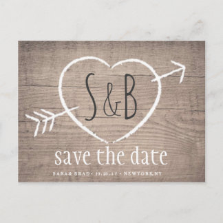 Faire-part Carte postale élégante SAVE THE DATE Bois Rustique