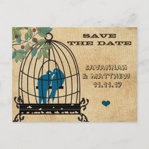 Faire-part Carte postale en bois avec cage à oiseaux pour ann