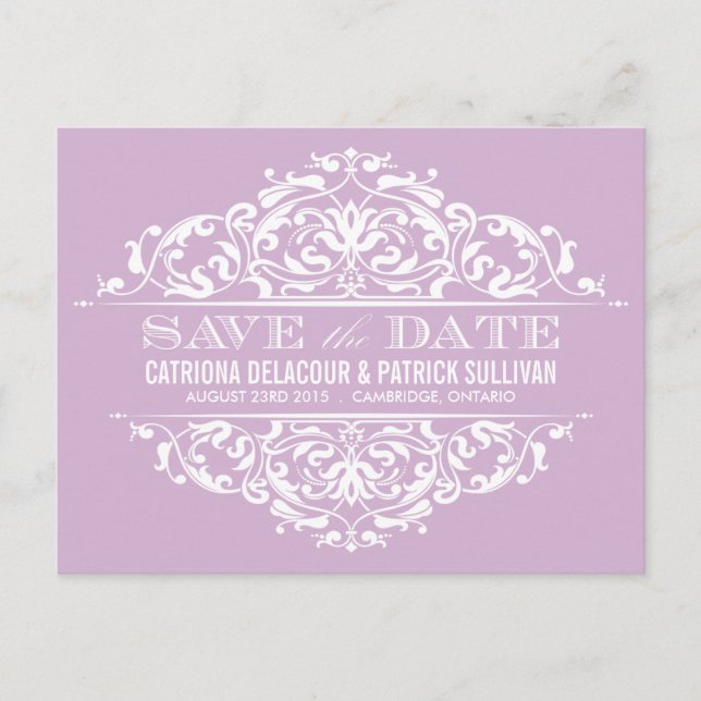 FAIRE-PART CARTE POSTALE ÉPHÉMÈRE FLEURIE LILAS SAVE THE DATE (Devant)