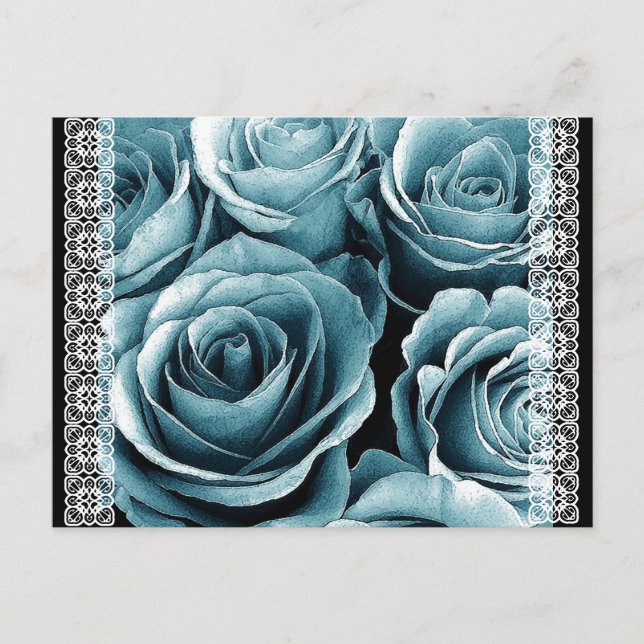 Faire-part Carte Postale "Évitez la Date" Roses BLEU PASTEL (Devant)