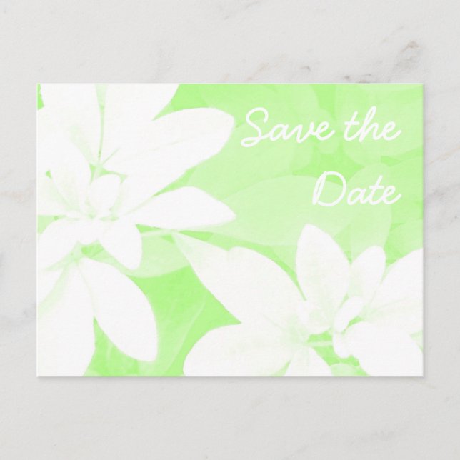 Faire-part Carte postale Feuille verte "Save the Date" (Devant)
