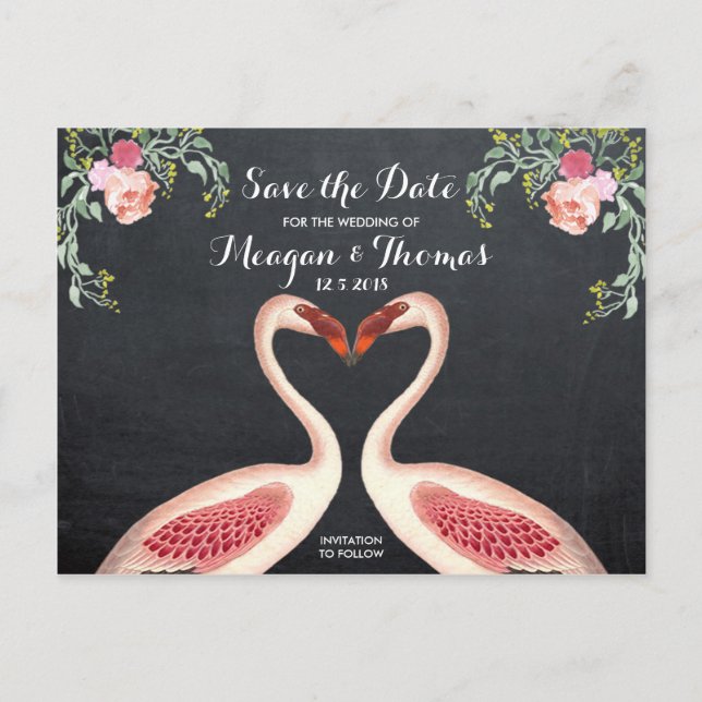 Faire-part Carte postale 'Flamingo Save the Date' style table (Devant)
