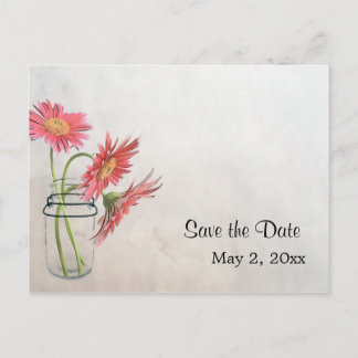 Faire-part Carte postale Fleurs de marguerite en pot Mason -