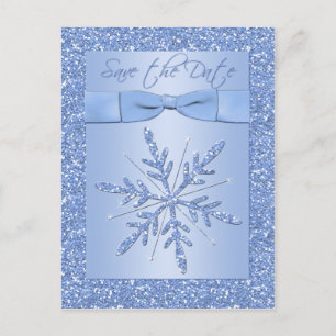 Faire-part Carte postale 'Flocon de neige bleu pailleté' pour